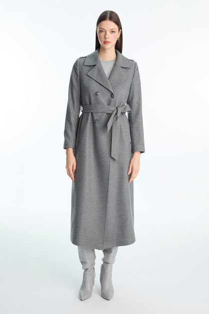 Gray Coat with Shoulder Detail and Belt 13898