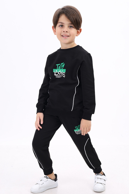 Boy's 2-Piece Set Printed Crew Neck Sweatshirt & Jogger Sweatpants with Elastic Waistband