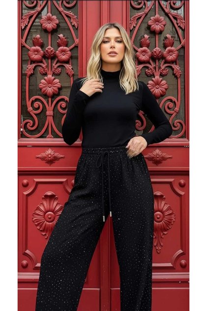 Stone-Embellished Wide-Leg Pants