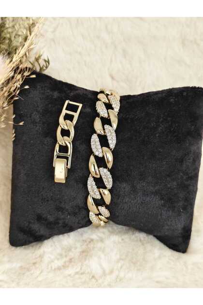Women's Gold Color Zircon Stone Thick Chain Bracelet Daily & Special Occasion