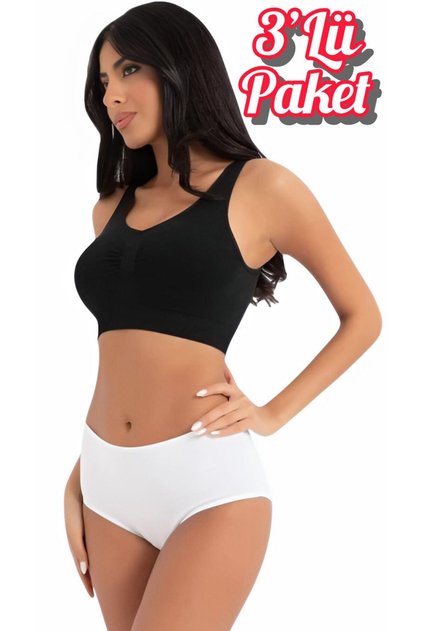 3-Pack Luxury Flexible Cotton High Waist Bato Women's White Panties Ozt3-112