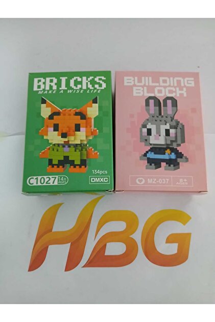 HBGSHOP 2'li Mini Blok Figür Seti - Kurnaz Tilki ve Şapşal Tavşan