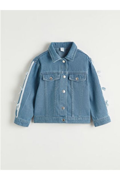 İndigo Fiyonk Detaylı Kız Çocuk Jean Ceket