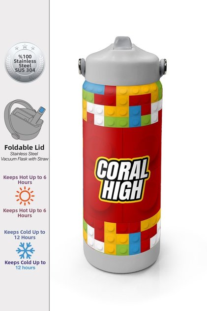 Colorful Block Patterned Steel Thermos with Folding Spout 650 ml 38392
