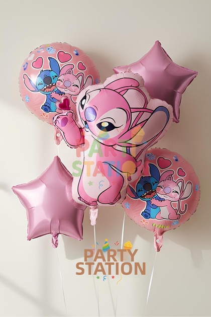 Pink Stitc & Angel Balloon Set – 5 Piece Children's Birthday Party Decorations