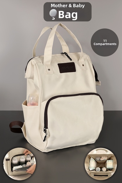Mother Baby Care Backpack - Backpack with Stroller Strap Attachment and Bottle Compartment Beige