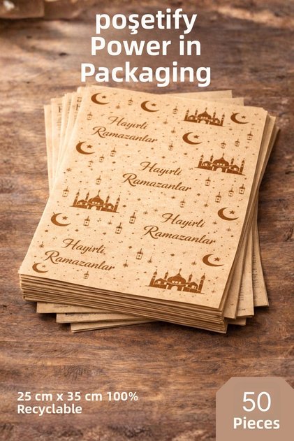 50 Pieces of Ramadan Themed Oil Resistant Paper 25X35Cm | Patterned Presentation Paper | Decorative Serving Paper
