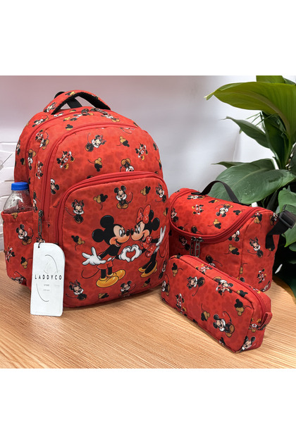 Girl's Primary School Bag Character Printed Orthopedics Set of 3 Red Primary School Bag