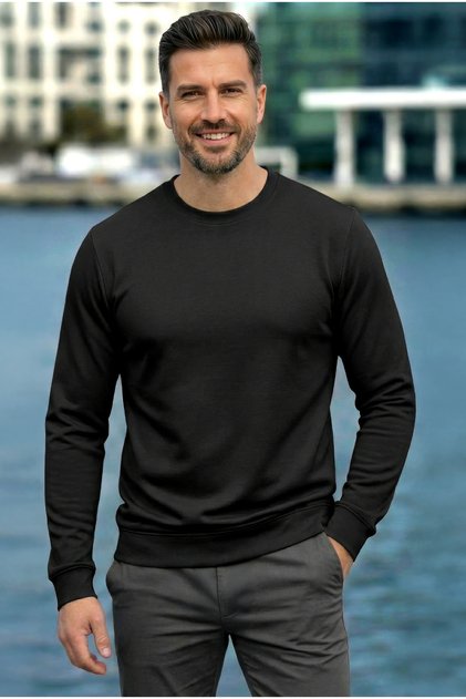 Men's Focus Flexible Fabric Soft Textured Casual Sweatshirt Black M401-R0342-06