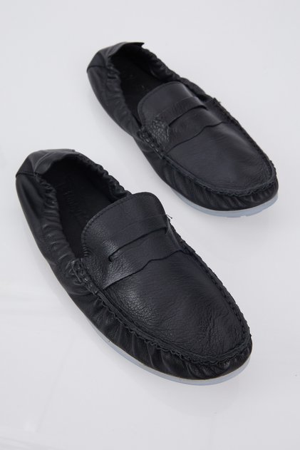 Men's Black, Elastic Back, Comfortable, Genuine Leather Loafer