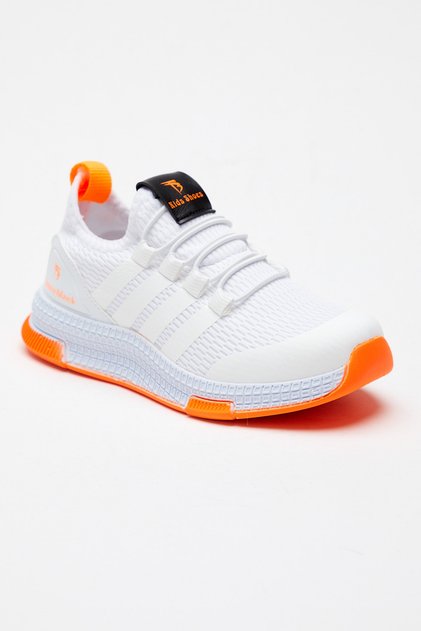 Children's Unisex White Orange Comfortable Fit Striped Lace-Up Sports Shoes