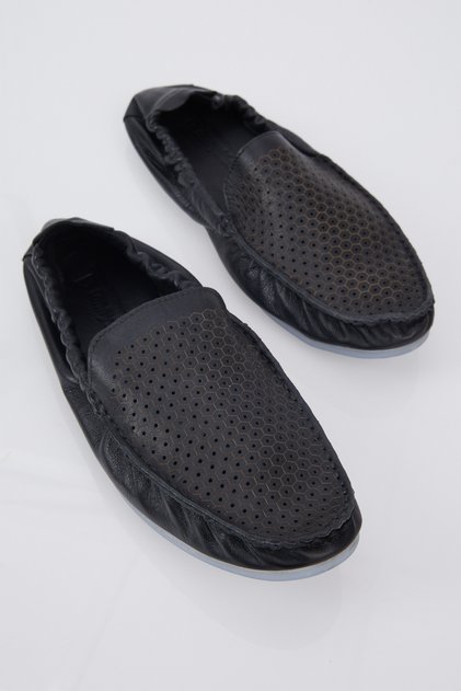 Men's Black Genuine Leather Loafer with Elastic Back