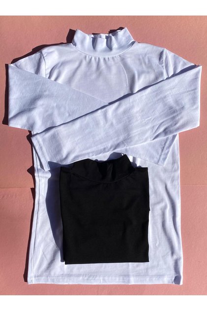 Tricou subțire de vară pentru femei, din bumbac și lycra (2 bucăți), alb-negru, cu mânecă lungă, care nu se vede prin ținute.