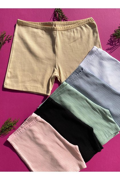 Cotton 6-Piece White, Tan, Black, Green, Blue and Pink Color Ribbed Women's Boxer-Shorts