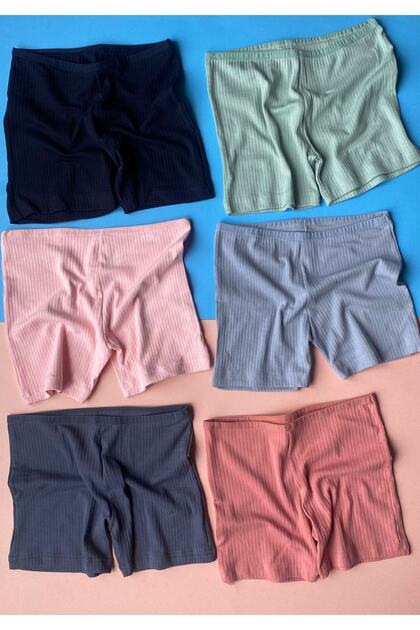 Rib-ribbed Cotton Colorful 6-Piece Women's Shorts-panties