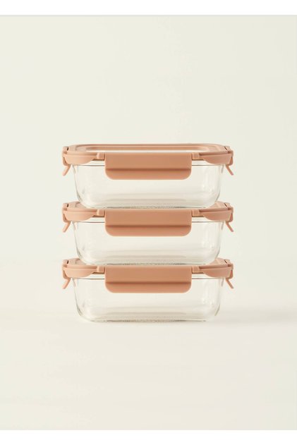 Terra 3-Piece Glass Storage Container Set Beige (640 Cc)