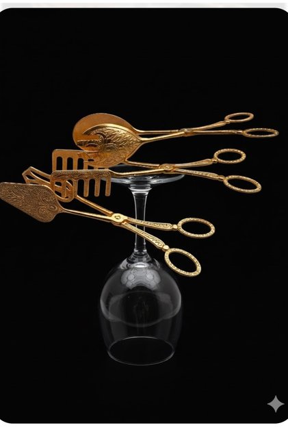 LÜX Gold Servis Sunum Makarna Pasta Salata Kek Maşa Seti Takımı 3'lü