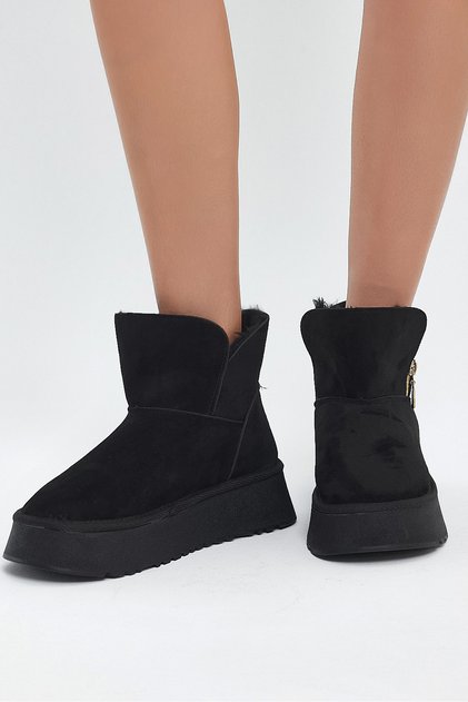 Women's Black Suede Comfortable Fit Zippered Furry Suede Boots