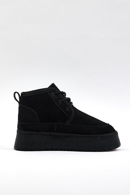Women's Black Suede Comfortable Fit Lace-Up Furry Suede Boots