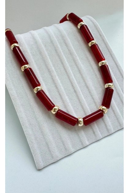 Burgundy Acrylic Gold Piping Detail Necklace