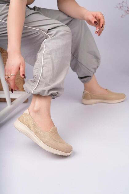 Women's Cream Full Orthopedic Shoes Suitable for Diabetics, Daily Use, Walking, Sneakers S Shoes
