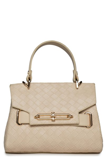 Beige Bag with Knitted Pattern and Accessory Detail 0055