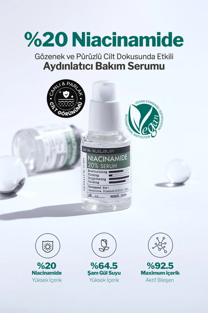 DERMA FACTORY %20 Niasinamid İçeren Aydınlatıcı Cilt Bakım Serumu