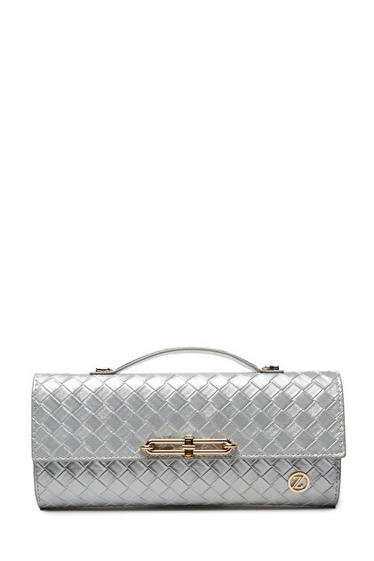 Knitted Textured Lockable Silver Bag 0054