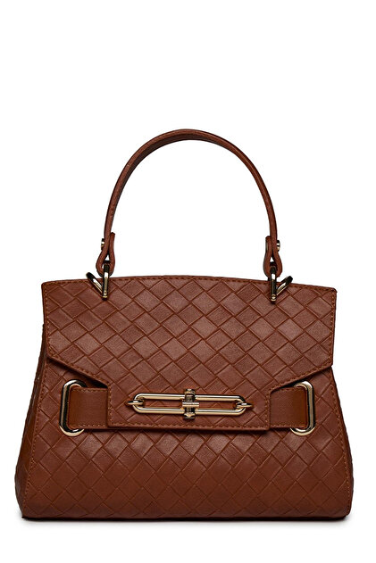 Knitted Patterned Detailed Tan Bag 0055