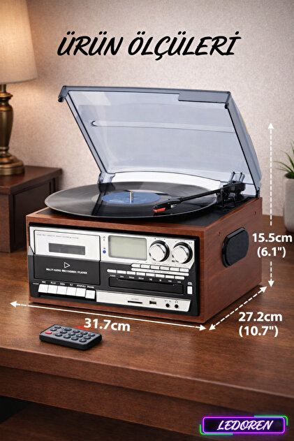 L'eDoren KN-110 Vintage Plak CD Kaset USB Bluetooth TF AUX