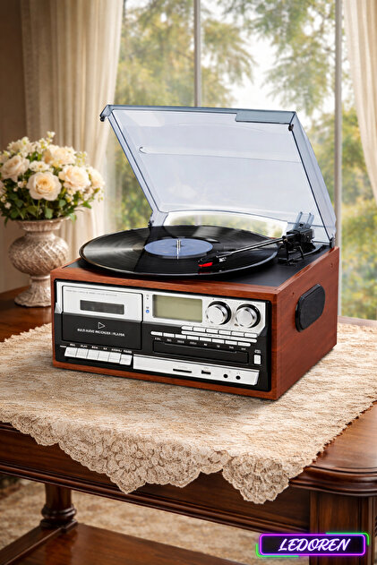 L'eDoren KN-110 Vintage Plak CD Kaset USB Bluetooth TF AUX