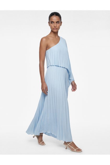 Sleeveless One Shoulder Chiffon Pleated Long Evening Dress