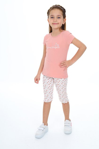 Girl's 2-Piece Set Printed Crew Neck T-Shirt & Elastic Waist Crop Leggings