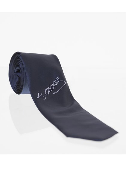 Atatürk Signature Patterned Woven Navy Blue Tie - AK-12