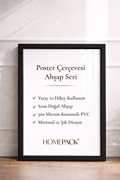 HOMEPACK 35X50 CM Siyah Ahşap Çerçeveli Poster Çerçevesi, Boş