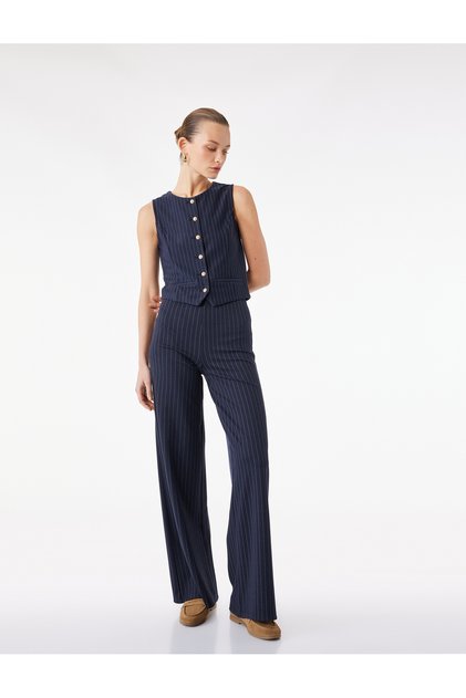 Straight Wide Leg Long Striped Fabric Trousers