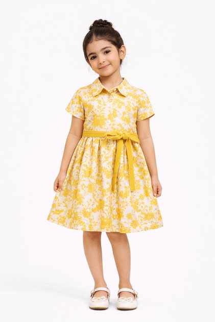 Girls' Woven Floral Dress with Short Sleeves