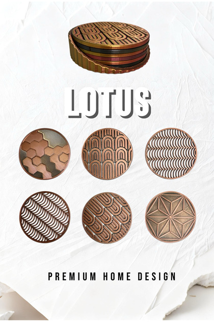 Geometric Set of 6 Coasters with Stand |   Metallic Color Transition Design |   Lotus