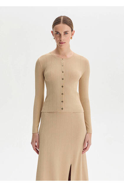 Beige Slim Fit Knitwear Cardigan