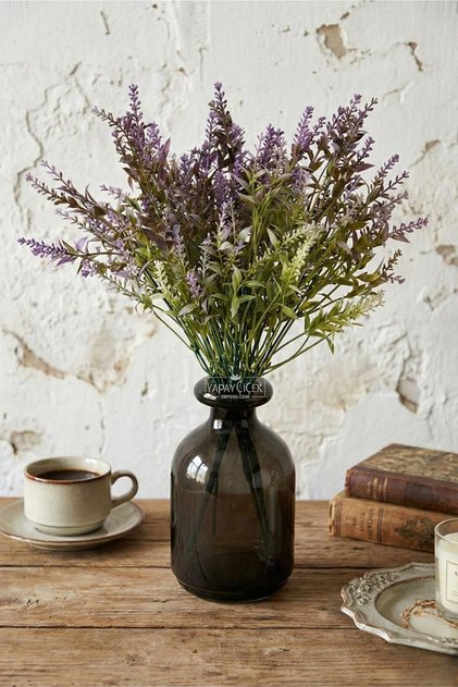 Plantă artificială cu 5 ramuri, buchet de lavandă cu ciucuri, 38 cm, liliac