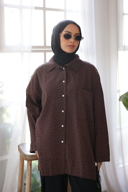 Brown Single Pocket Stoned Casual Shirt