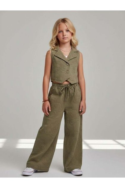 Girl's Cotton Vest and Wide-Leg Pants Set