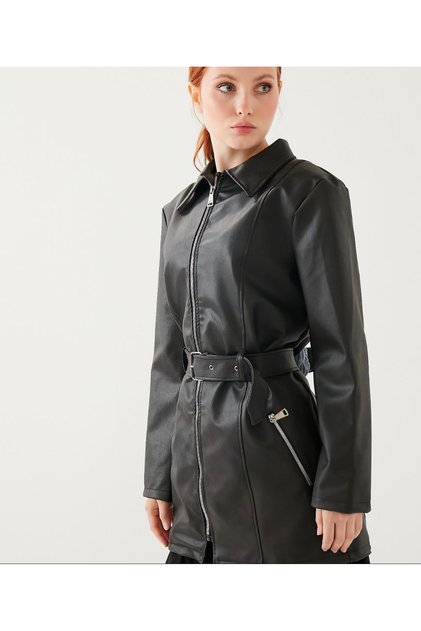 New Season Long Faux Leather Trench Coat