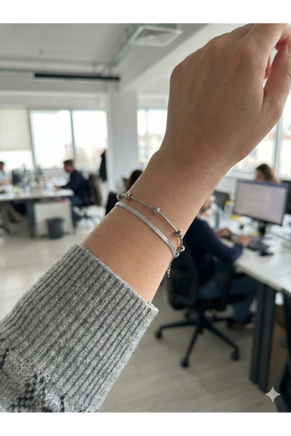 Women's Double Silver Color Steel Bracelet Gift