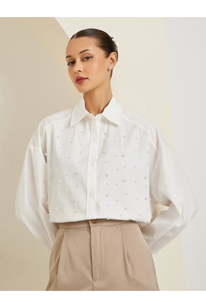 Women Pearl Embellished Shirt