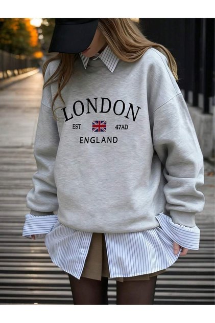 Γυναικείο φούτερ London Est με στάμπα και λαιμόκοψη ποδηλάτου, oversized