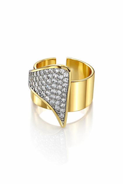 Rbow Crown Edge – Gold Plated Modern Design Ring with Stones