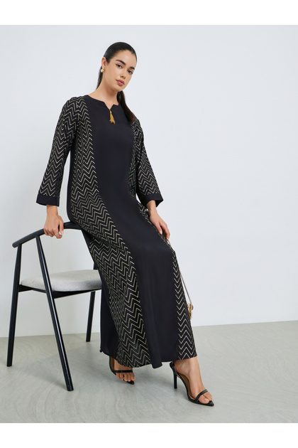 Women Zig Zag Foil Print Jalabiya