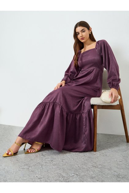 Purple Satin Square Neck Maxi Dress