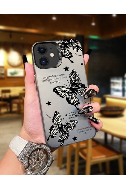 iPhone 11 Compatible Butterfly Pattern Print Dirt-Repellent Phone Case Mk01A